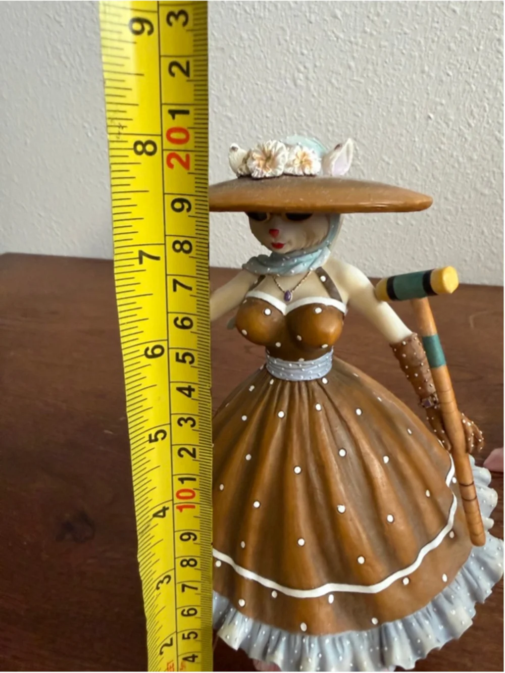M Le Van Cat Lady Figurine Poodle Vintage Style Lady w Hat Umbrella Whimsical